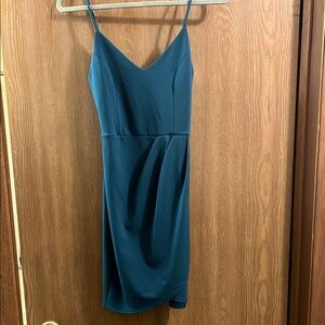 LULU’S S Elegant Teal Spaghetti Strap Dress